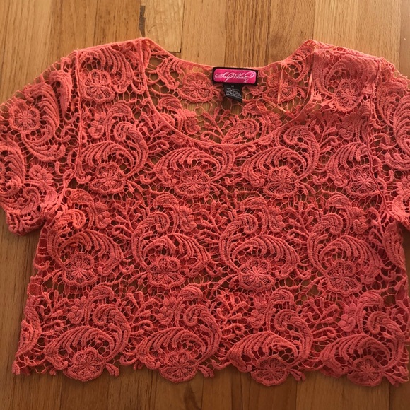 Peach lace long crop top - Picture 2 of 15